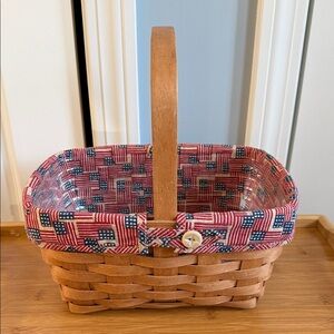 Longaberger Red & Blue Flag-Patterned Fabric Lined Basket